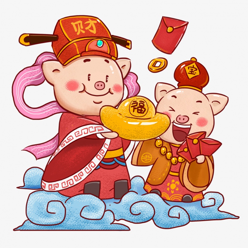 中国风手绘卡通新年财神爷
