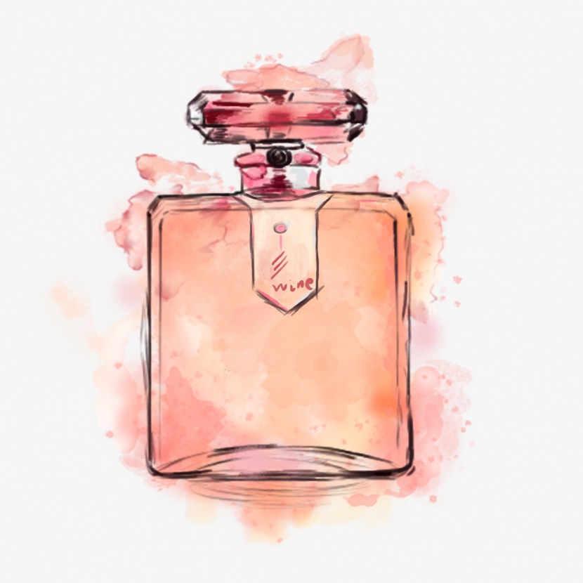 粉色浪漫香水瓶子法国情人节礼物水彩手绘