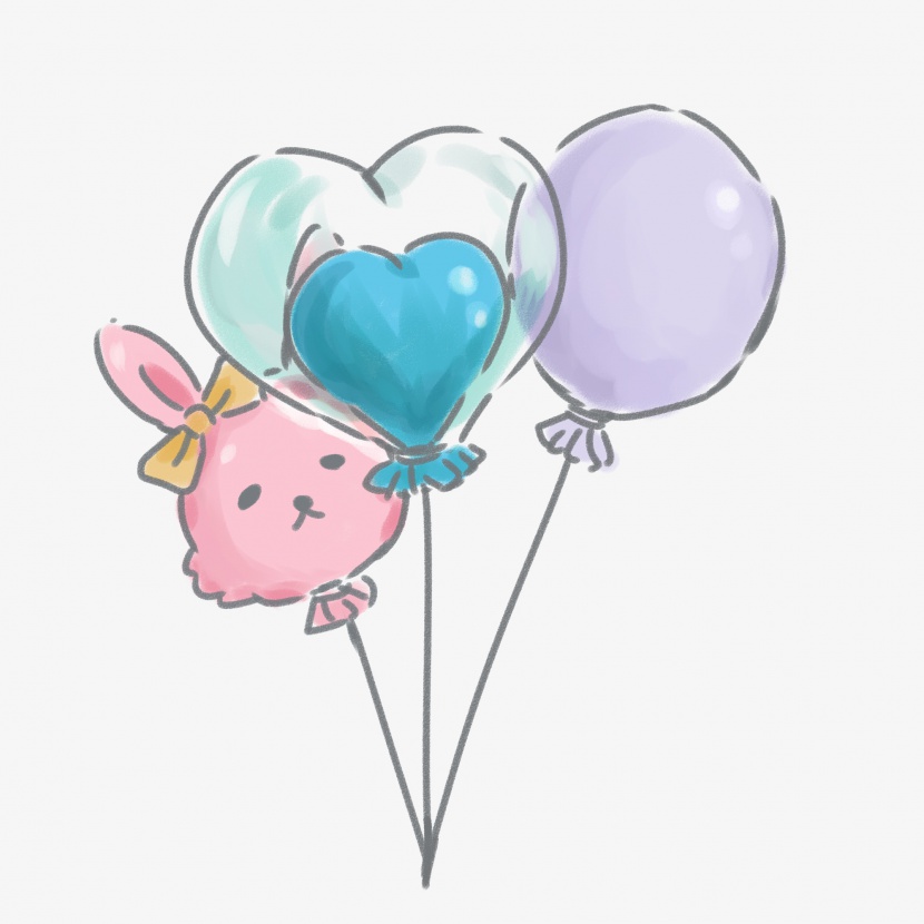 可爱粉嫩卡通兔子节日爱心气球