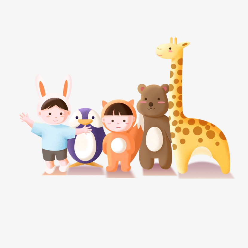 欢度儿童节动物乐园插画