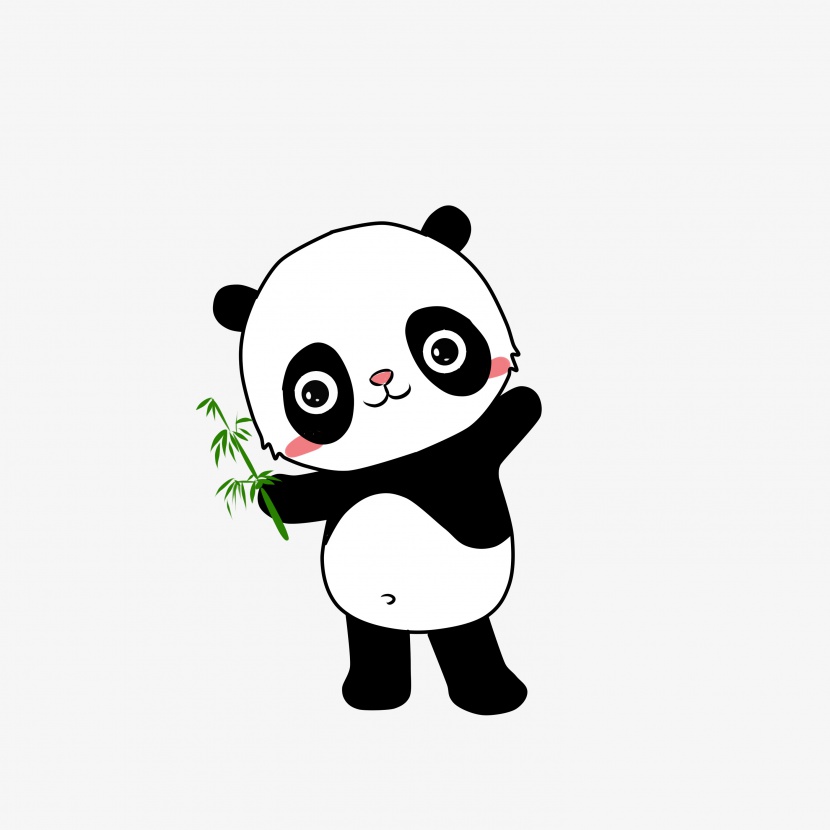 卡通动物吃竹子的熊猫