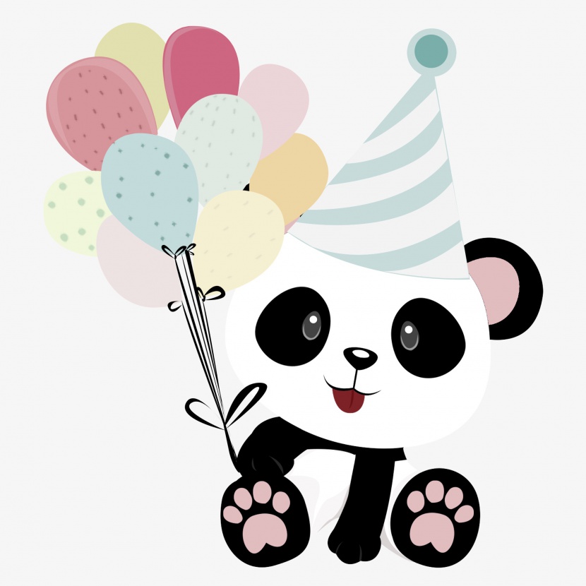 呆萌可爱拿着气球过生日的熊猫可