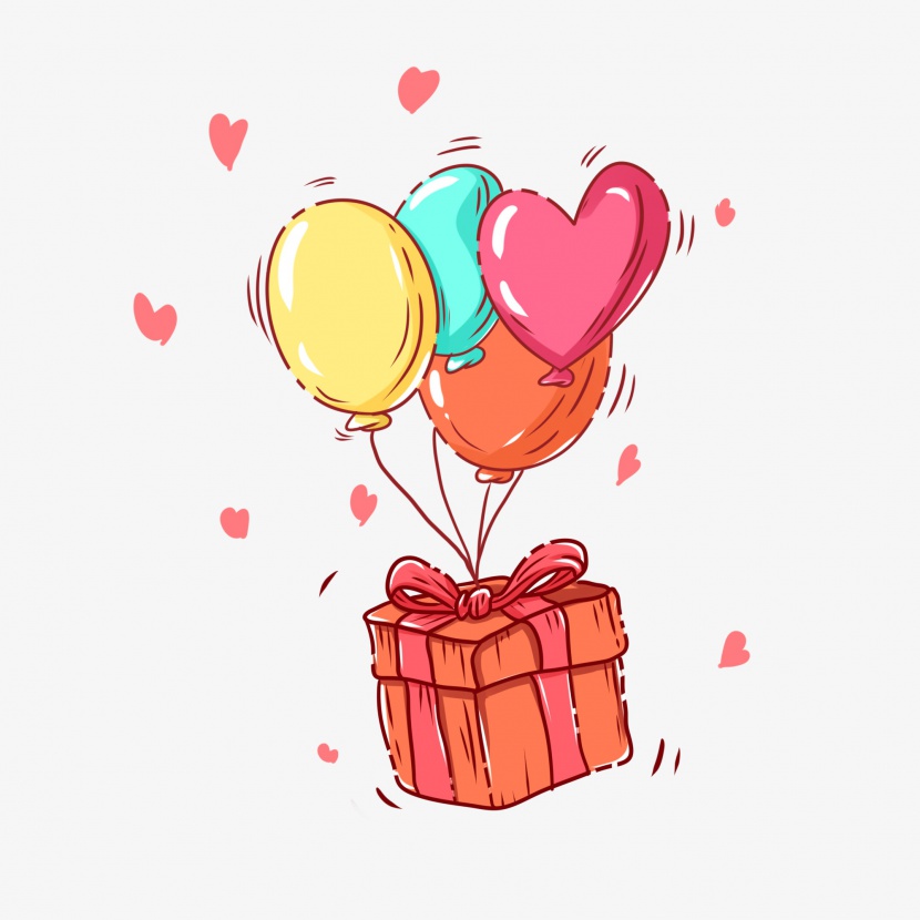 卡通可爱情人节气球礼物插画海报背景元素
