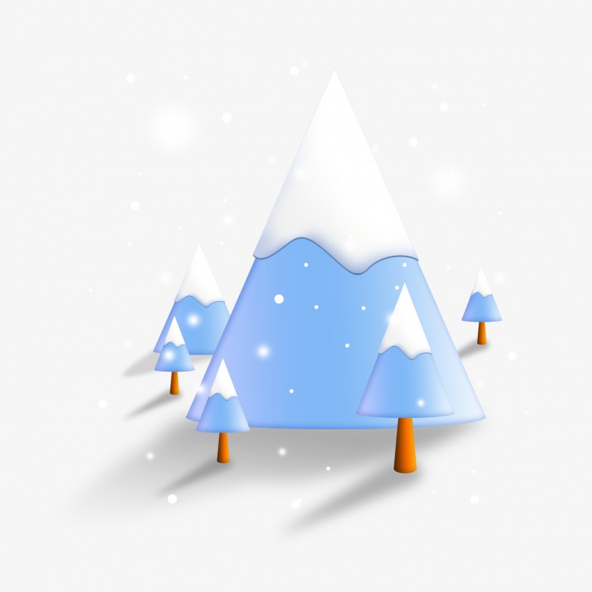 下雪的冬天海报背景插图、雪山、树
