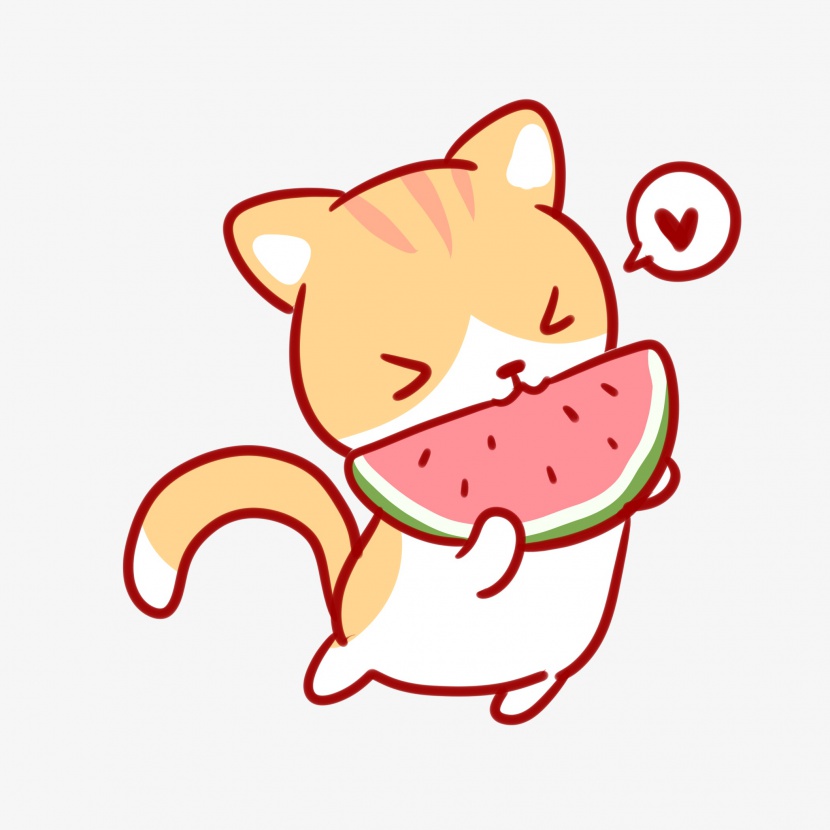 夏日卡通可爱清新吃西瓜的猫咪