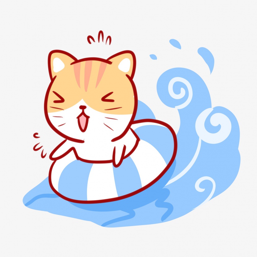 夏日卡通可爱清新游泳的猫咪