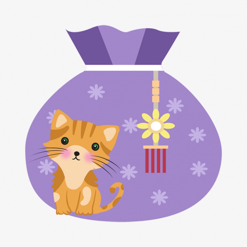 紫色创意可爱猫咪福袋钱袋钱包元素