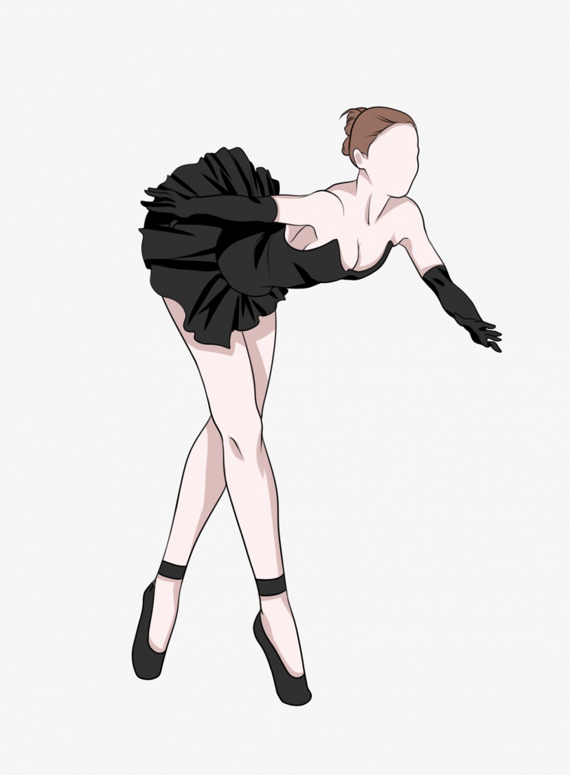 弯腰跳芭蕾舞的黑裙子舞者