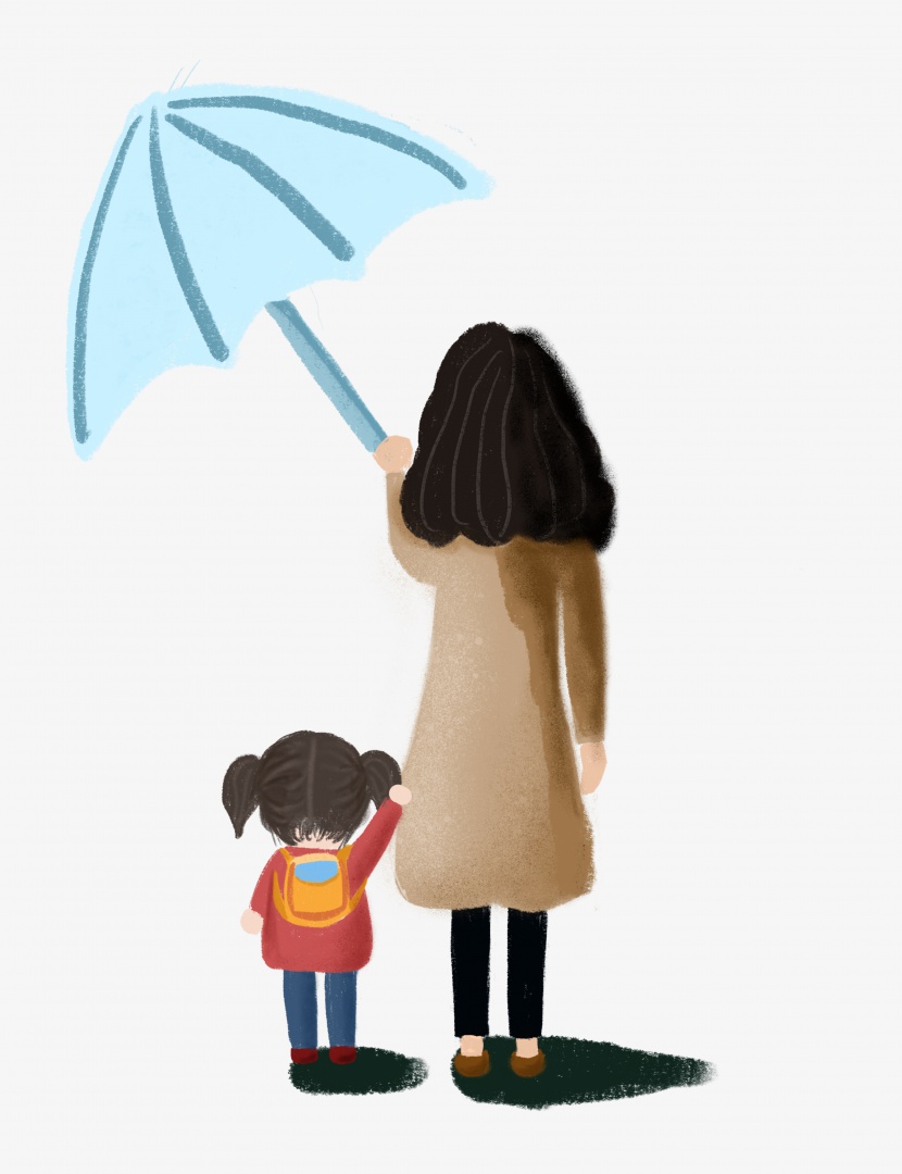 母亲节雨中的妈妈和孩子免扣图