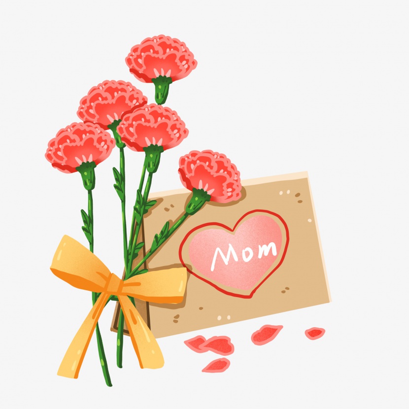 母亲节手绘康乃馨和贺卡