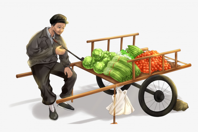 五一劳动节手绘卡通卖青菜的农民伯伯