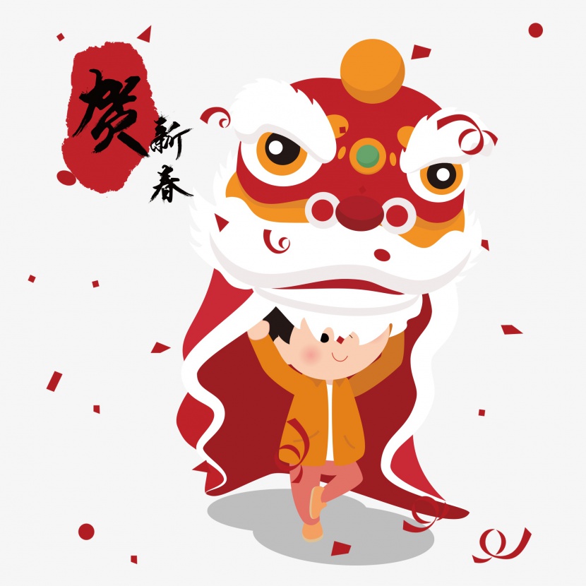 春节红色卡通风活动促销舞狮