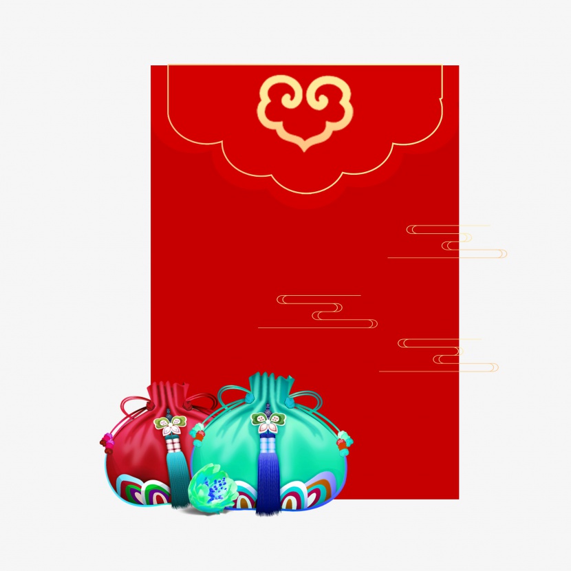 元旦春节新年喜庆红包装饰元素蓝红福袋