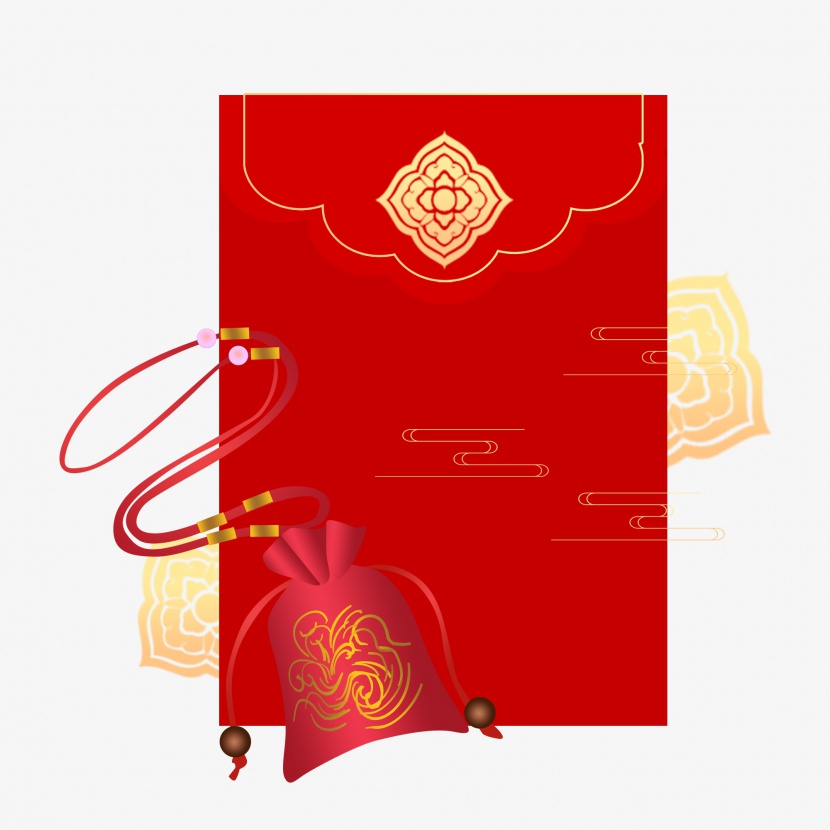 元旦春节新年喜庆红包装饰元素锦囊福袋香囊祥云