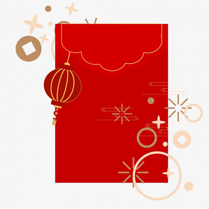 元旦春节新年喜庆红包装饰元素灯笼烟花