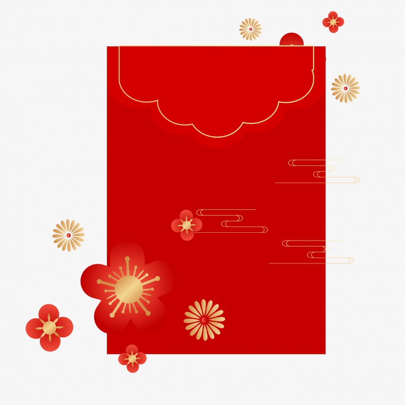 元旦春节新年喜庆红包装饰元素金色花朵