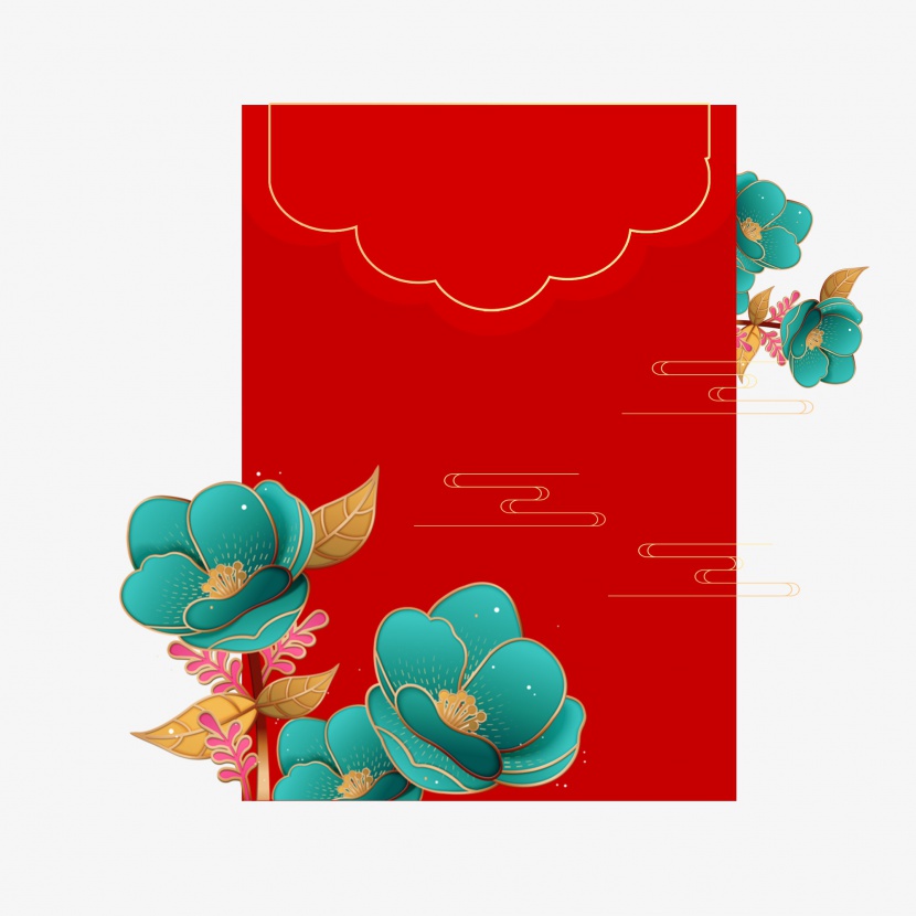 元旦春节新年喜庆红包装饰元素绿色花朵