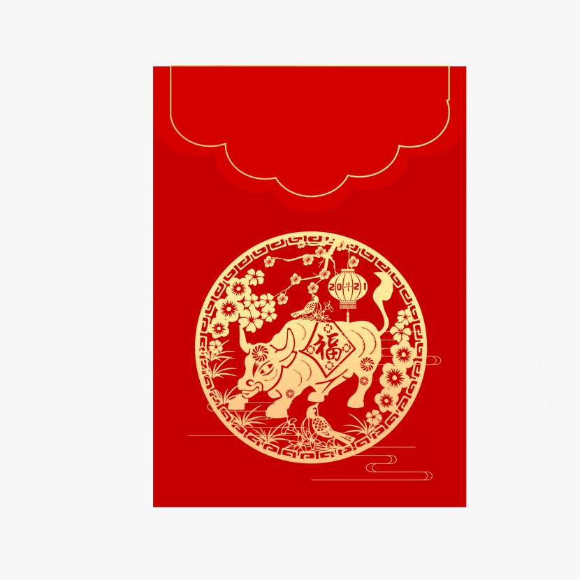 元旦春节新年喜庆红包装饰元素牛年剪纸