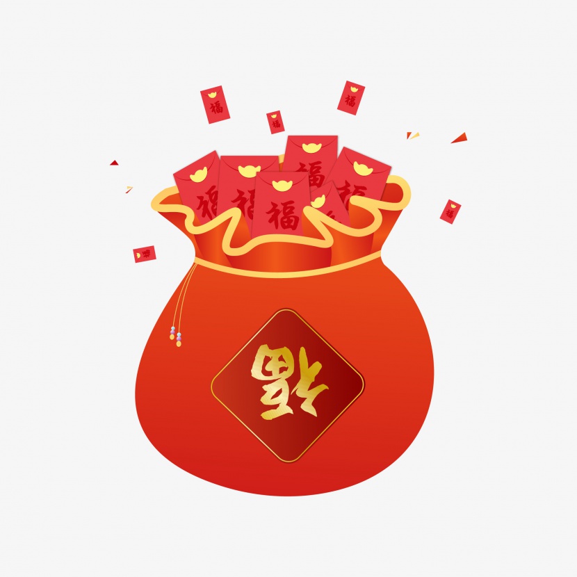 春节福袋红包元素新年习俗发红包