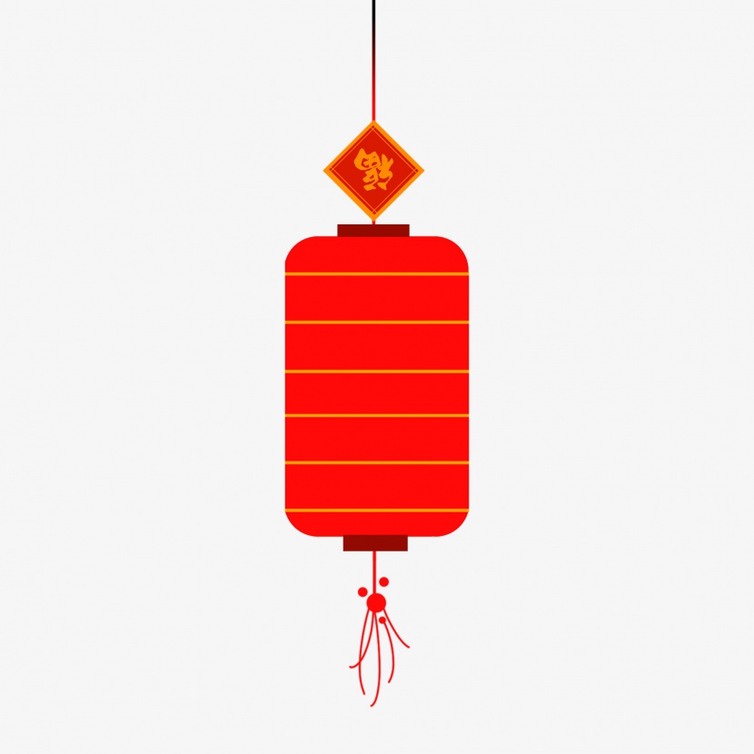 新年春节中国风扁平剪纸灯笼福字装饰