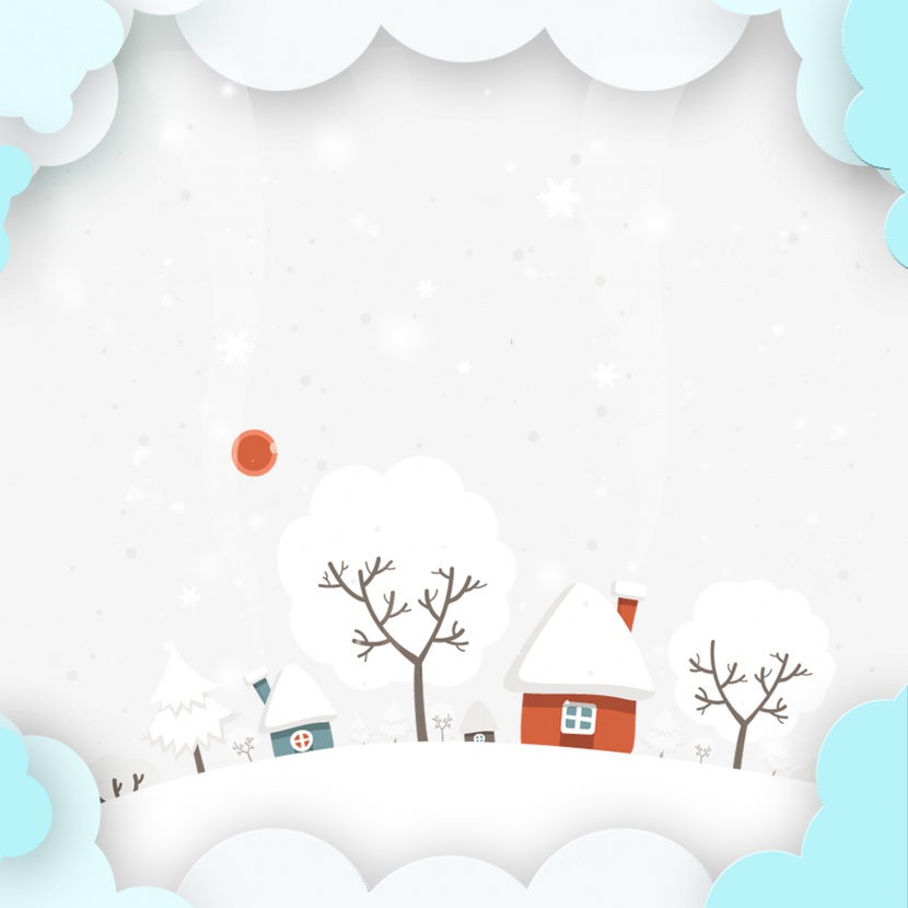 元旦大寒小寒冬天下雪装饰边框背景雪花雪地房屋新年