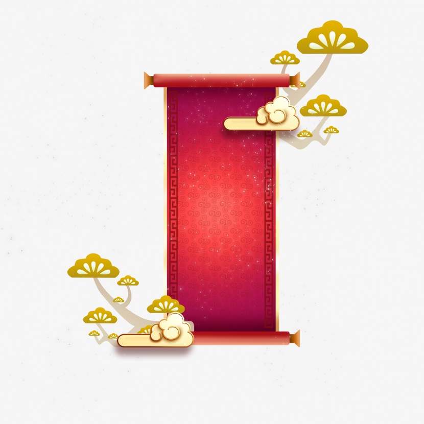 元旦新年春节中国风装饰背景卷轴花朵