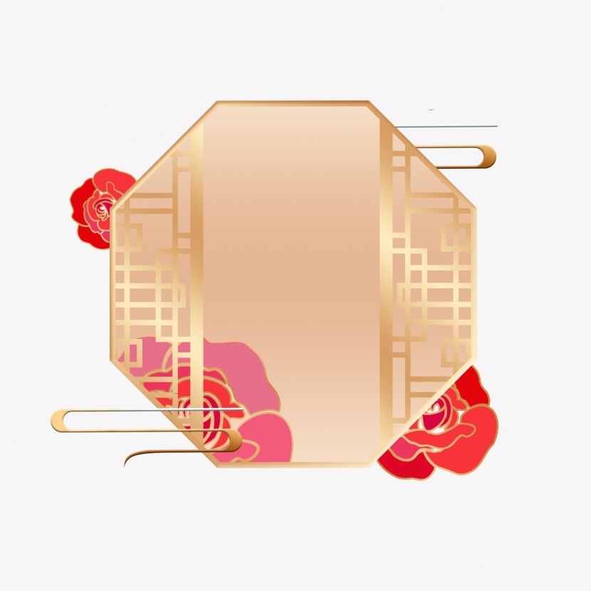 元旦新年春节喜庆中国风装饰背景门窗金边花朵