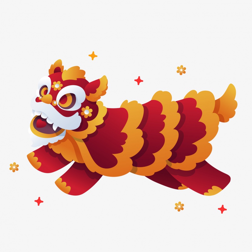 创意矢量插画风中国舞狮春节素材