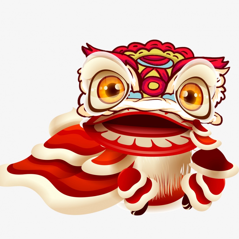 新年舞狮红色喜庆春节手绘插画龙狮