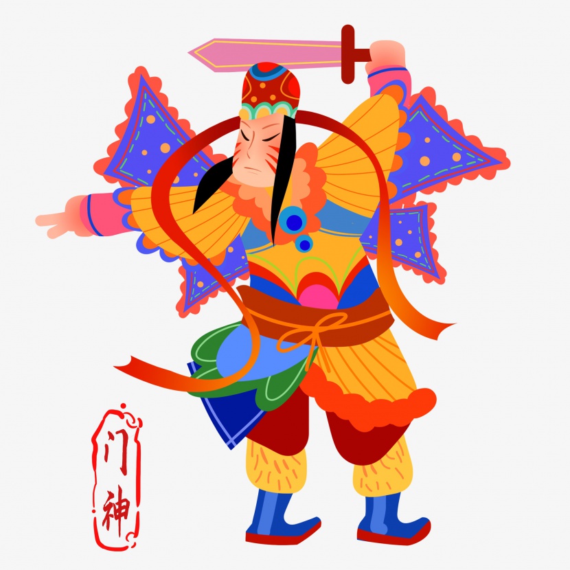 新年春节习俗门神喜庆吉祥装饰元素