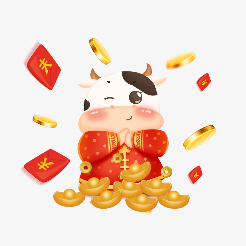 春节小牛送祝福金币红包元宝新年