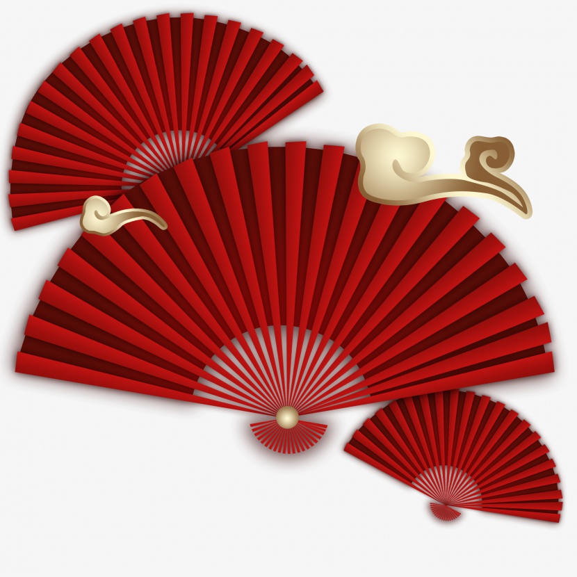 中国风红色折扇复古手绘