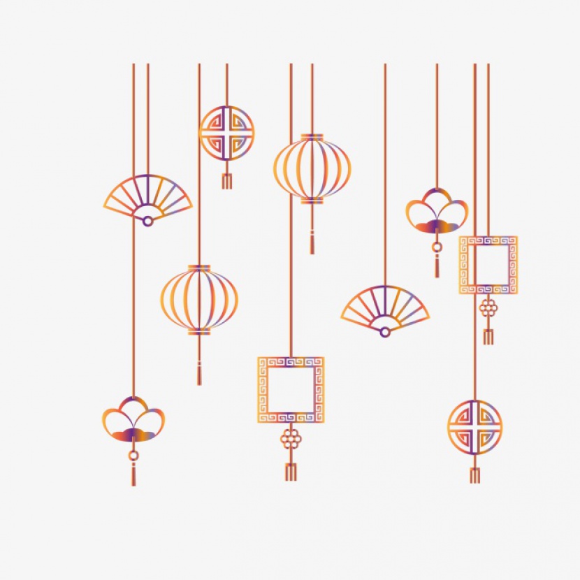 线条灯笼扇子中国风元素挂饰
