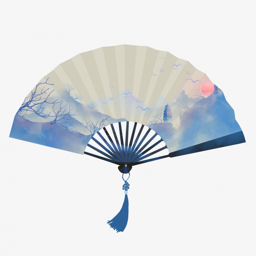 中国风水墨风格国画扇面扇子装饰背景山水