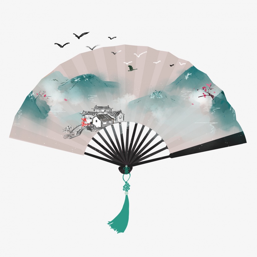 中国风水墨山水扇面装饰元素扇子