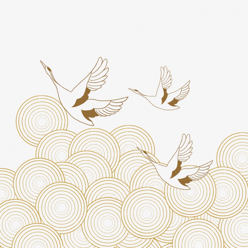 中国风传统鹤烫金印花底纹