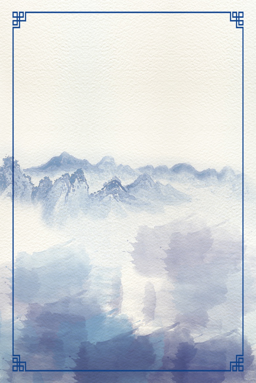 简约蓝色中国风边框通用背景素材