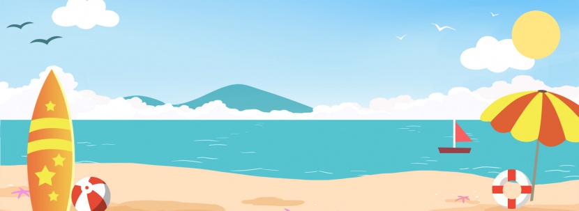 夏季防晒卡通沙滩海报背景