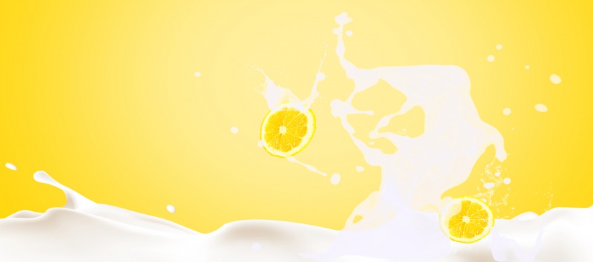 柠檬牛奶黄色清新食品Banner背景