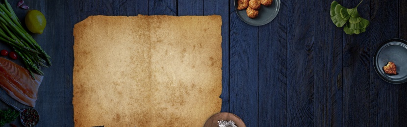 蓝色复古文艺木纹餐桌面食品背景全屏海报
