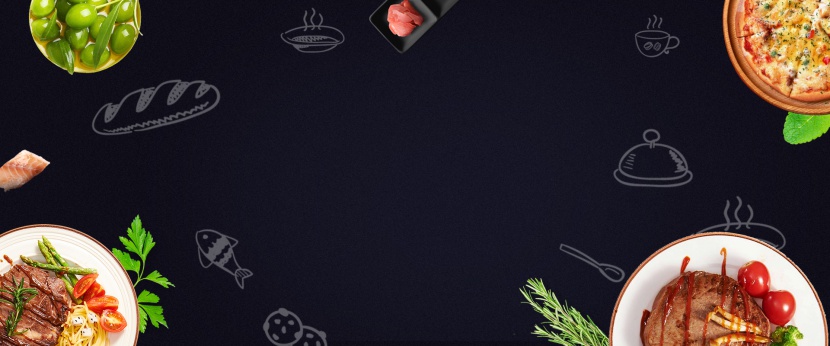 黑色粉笔线描食品餐桌全屏海报背景图