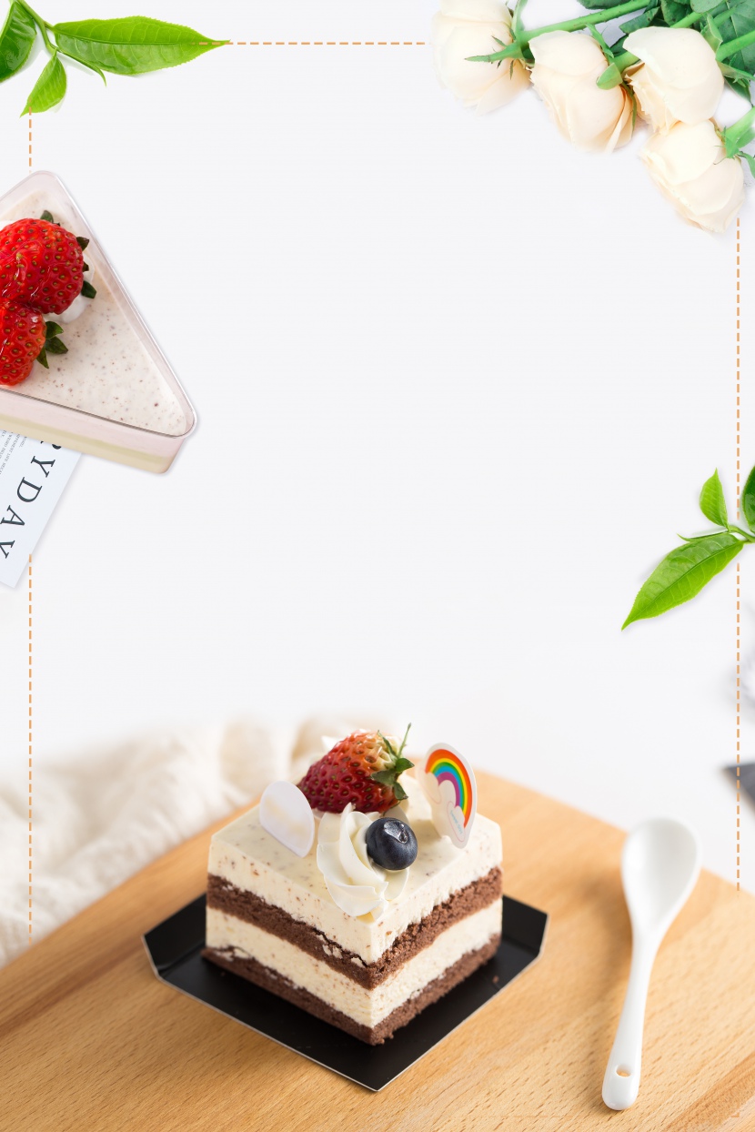 清新简约蛋糕甜品美食平面海报背景