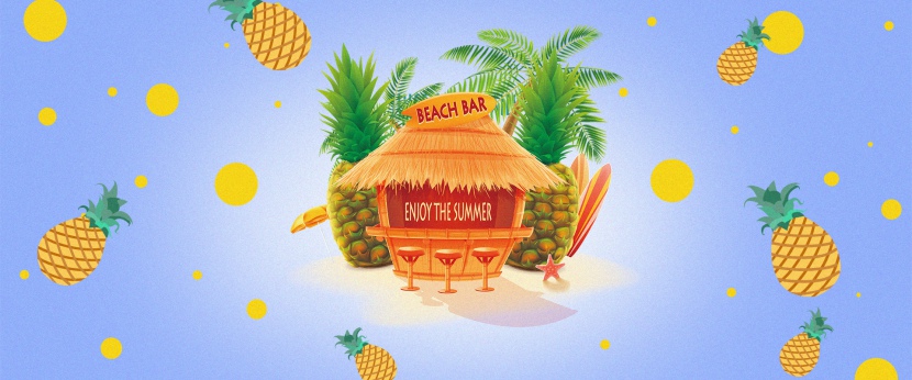 六月黄色菠萝水果海报背景