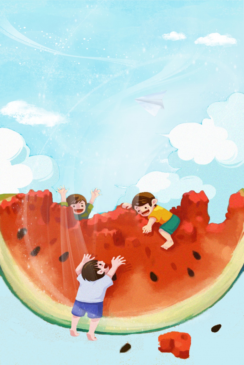 夏日清凉童趣清新西瓜食物广告海报