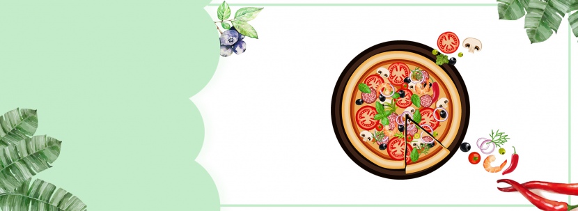 披萨美食图俯视图简约拼接绿色背景