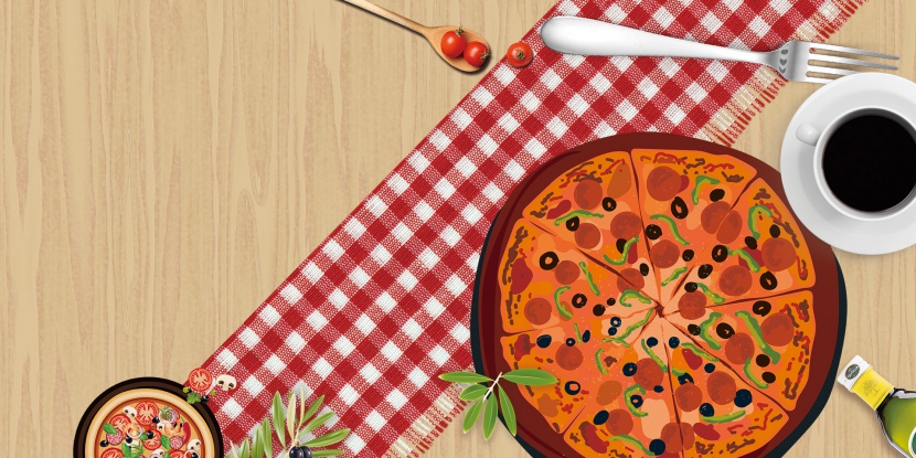 披萨俯视图文艺红色背景
