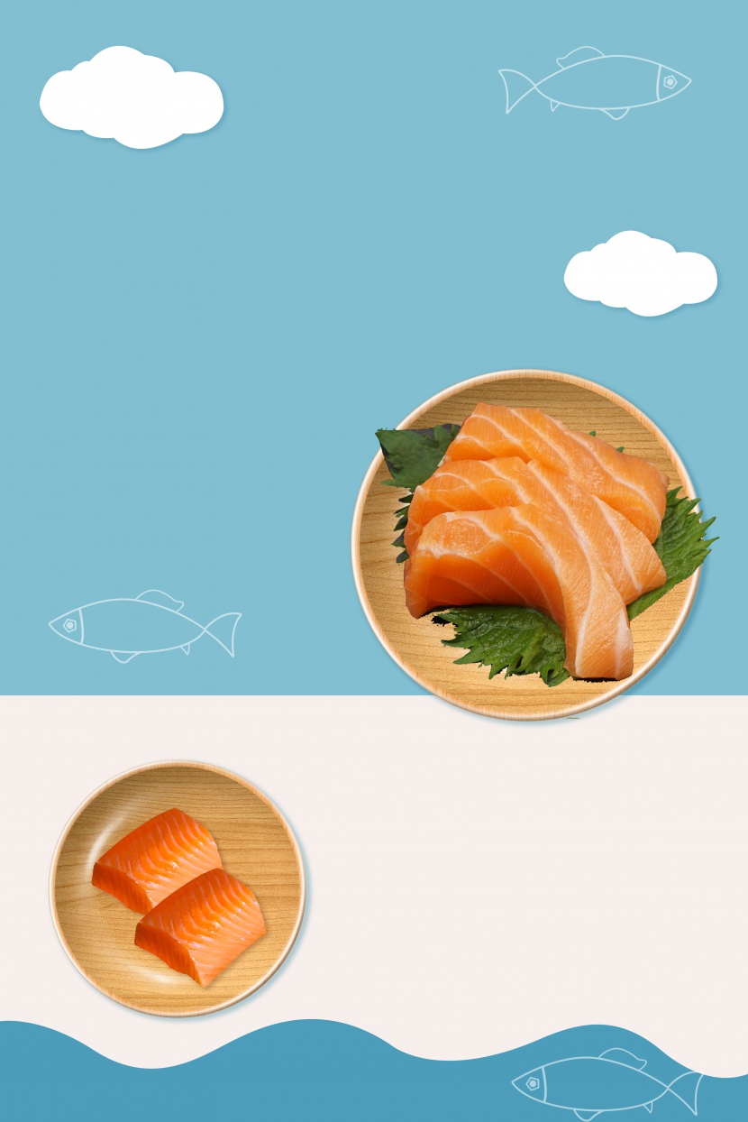 创意手绘海鲜三文鱼刺身海报背景