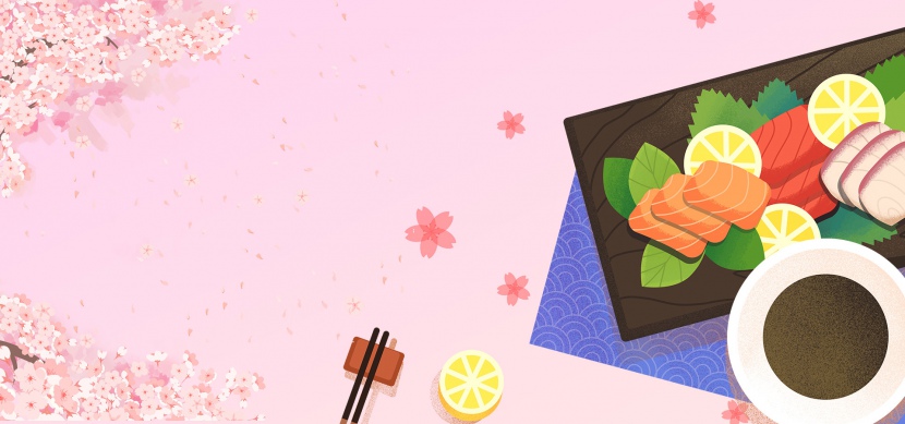 日式手绘食物背景图