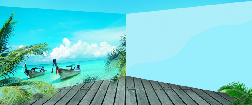 蓝色清新海风夏日度假三维立体家居海报背景