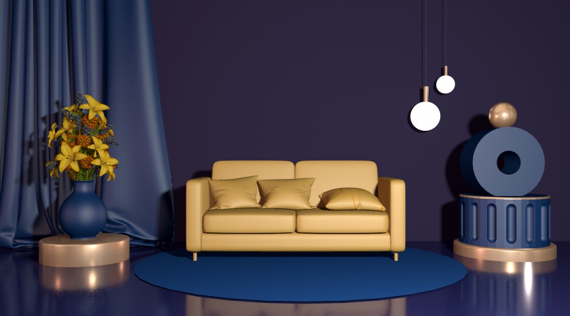 紫色奢华大气立体空间沙发家具家装海报背景